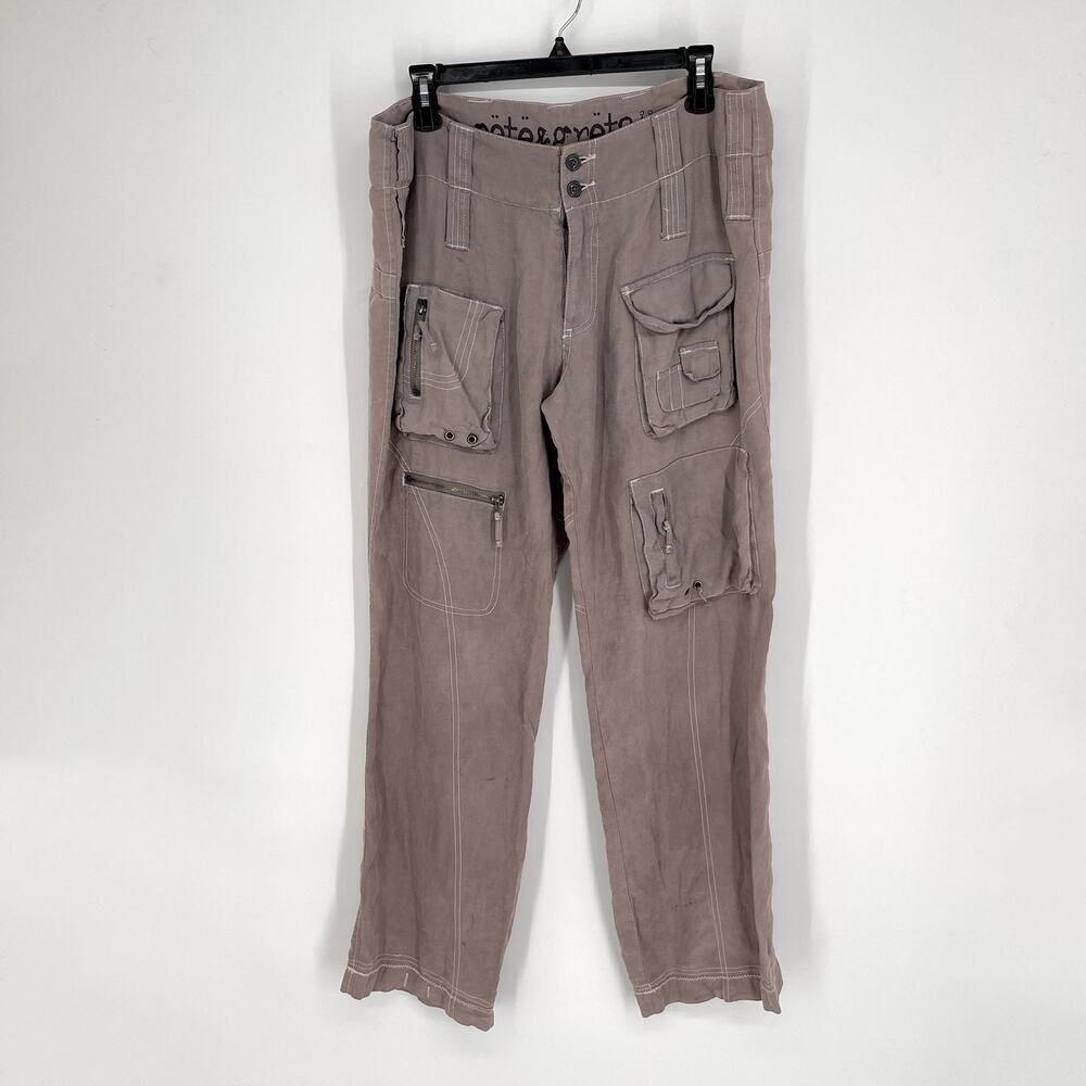 Pete & Greta by Johnny Was NEW Womens Y2K Cargo Pants Linen *READ* Size 8 Gray